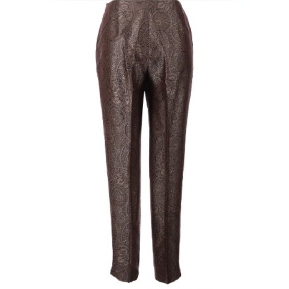 Ann Taylor Paisley Embossed Dress Pants Taupe Brown - Picture 2 of 5